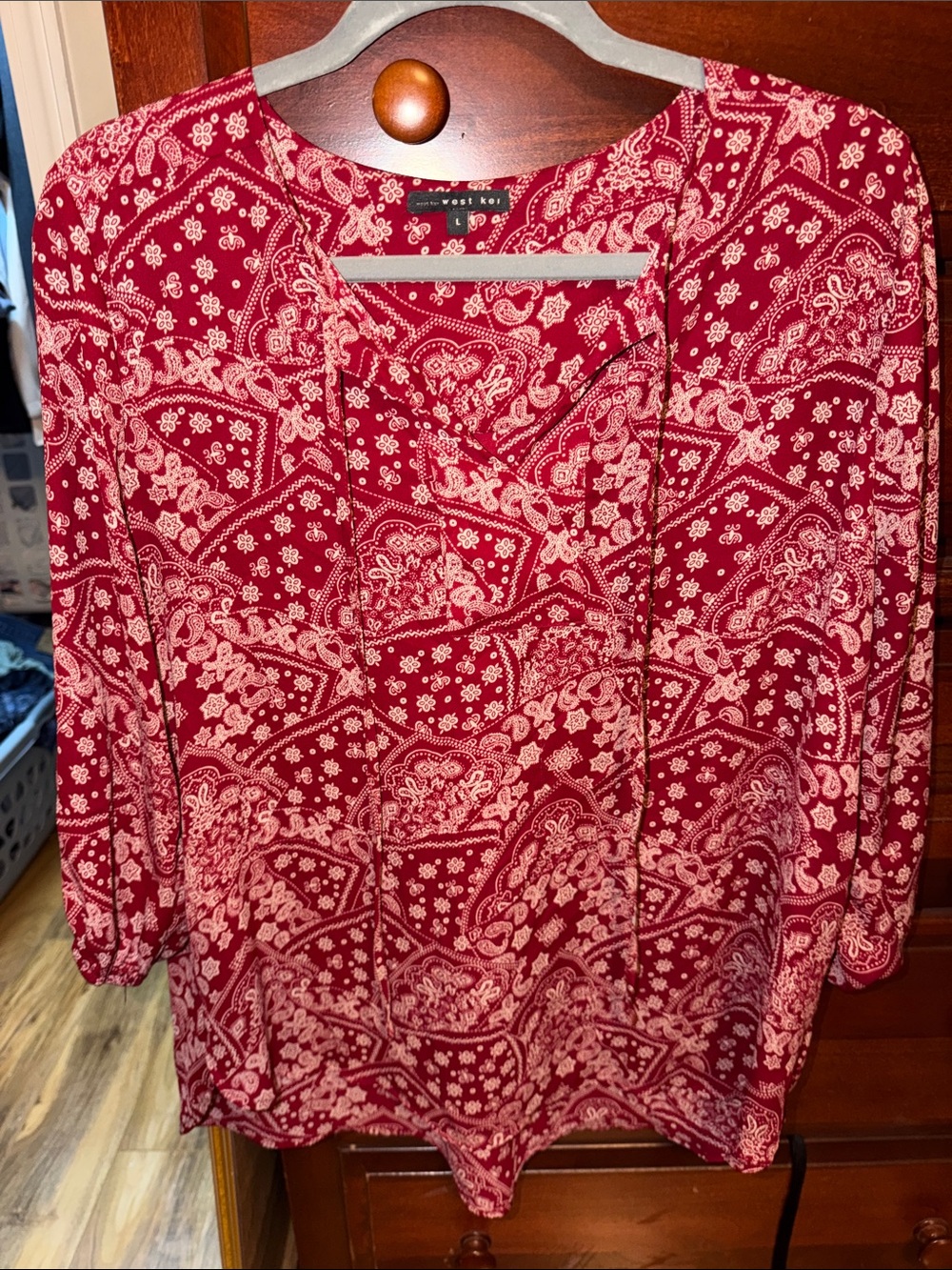 West Kei Red Paisley V-Neck Tunic Top